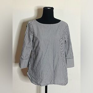 Talbots- Black and White Striped Blouse‎ with Buttons on Sleeves Size Sp